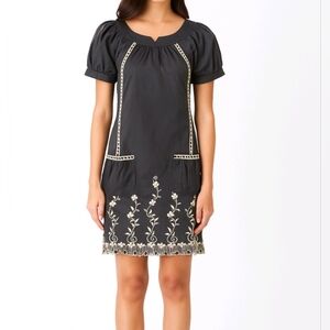 Rhapsody Dress Gray Embroidered Mini Short Puff Sleeve Cottagecore Junior Size L